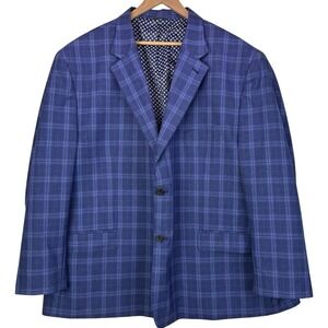 Oak Hill Mens Blazer Sport Coat Jacket Blue Plaid Polyester Viscose Classic 3XL
